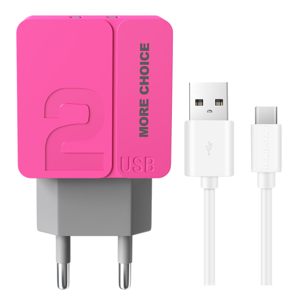 Купить  СЗУ СЗУ 2USB 2.4A для Type-C More choice NC46a 1м (Pink)